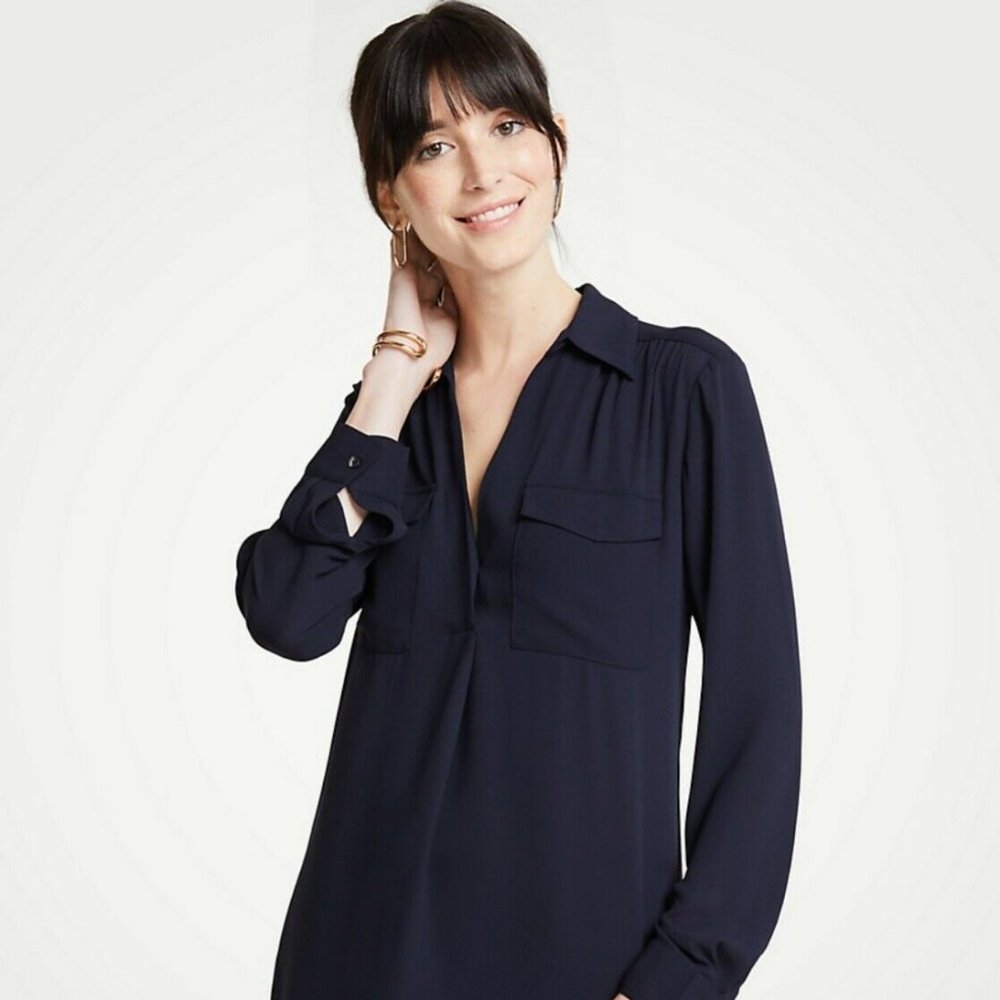 Ann Taylor Camp Women's dark blue Blouse Top Size S